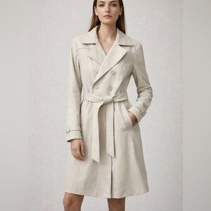 Danier Double-Breasted Trench Coat in Cream - small